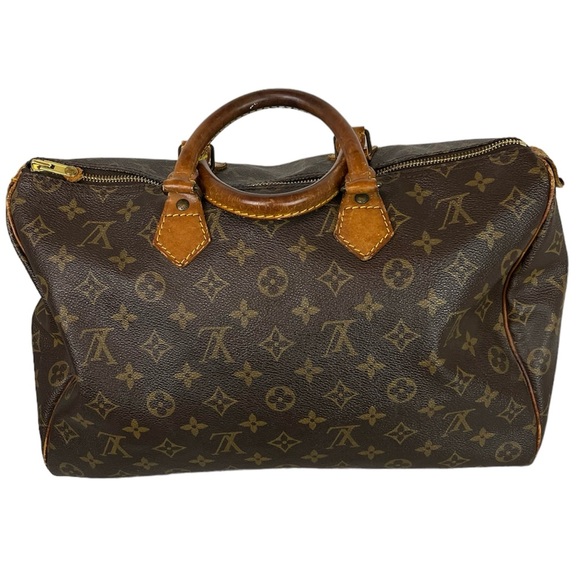 Vintage Authentic Monogram Louis Vuitton Brown Leather Speedy 35 Handbag Purse - Picture 2 of 14